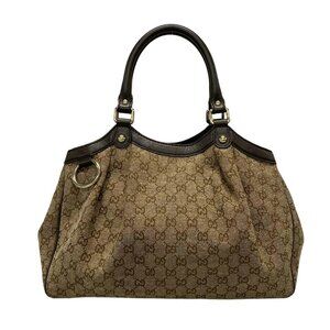 GUCCI Sukey, GG Pattern 211944 Beige Dark Brown Jacquard Leather - Tote Bag